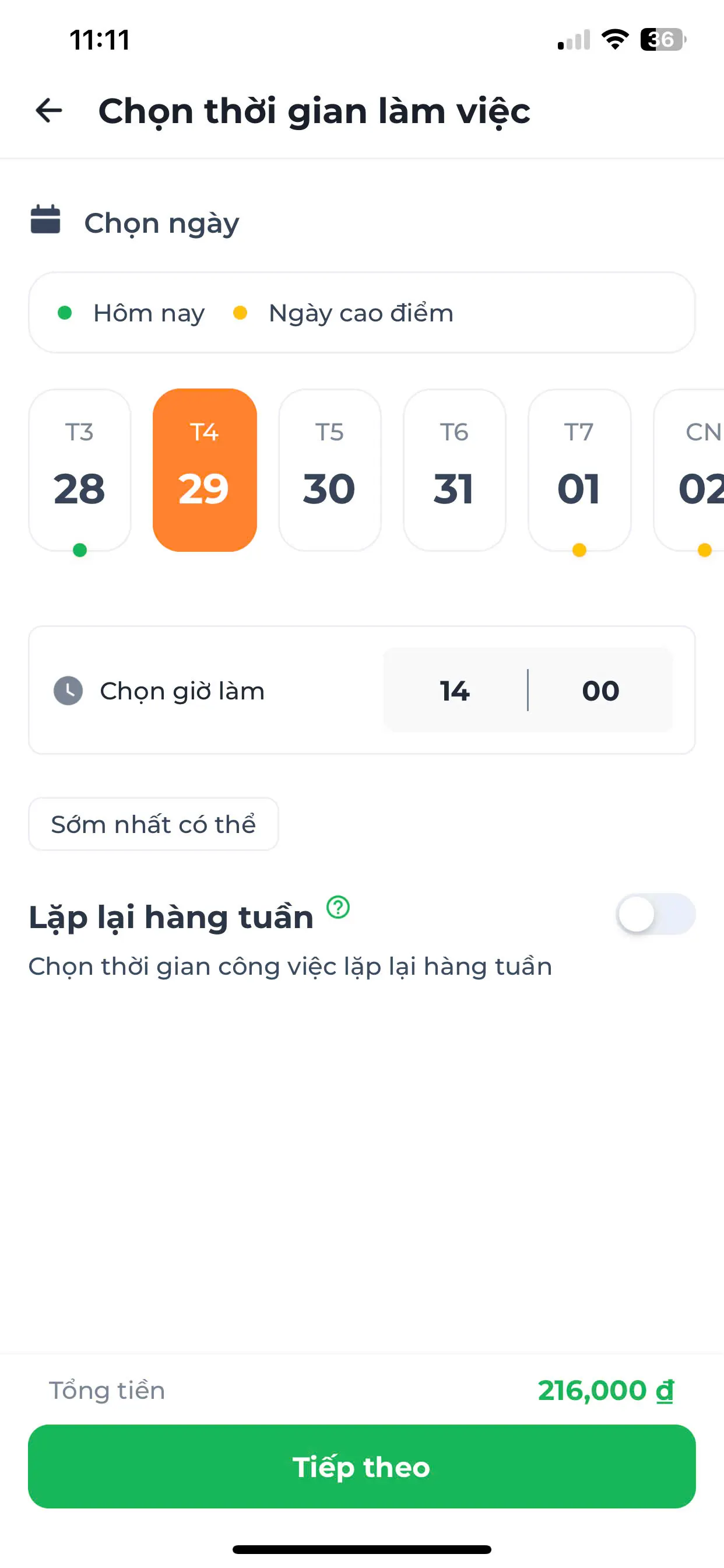 Bước 3 — Chọn ngày giờ làm việc